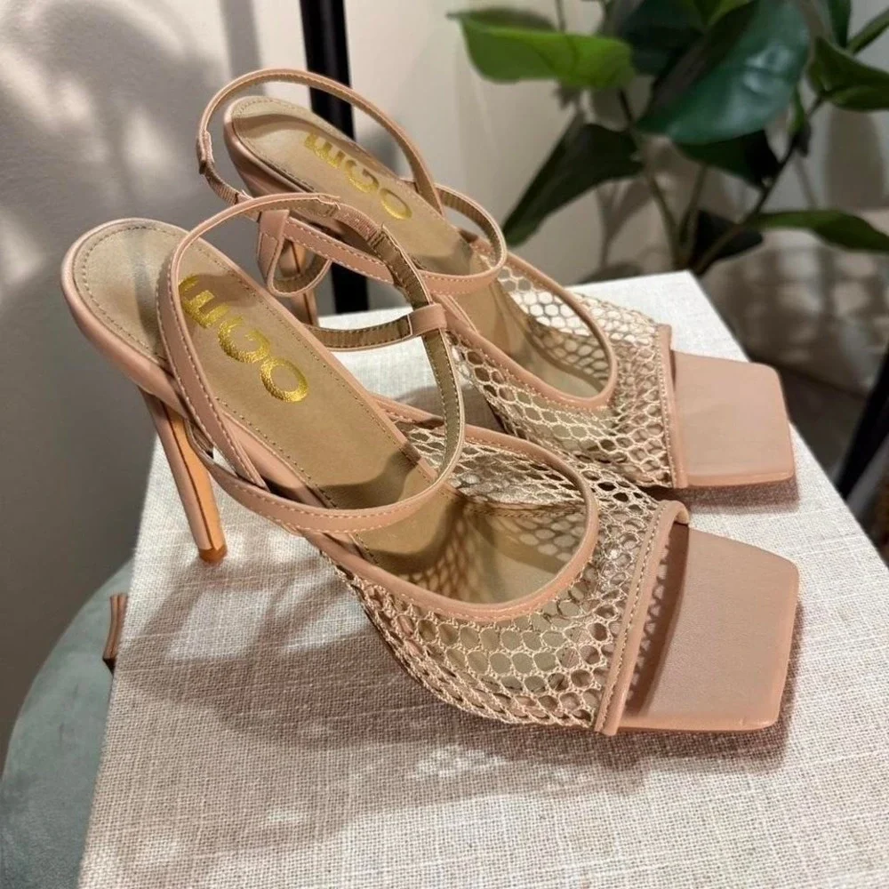 Ego mesh heels new open toe beige going out neutral sexy‎ natural peep 4